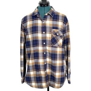 The North Face Plaid Flannel Button Up Shirt Large Blue Brown Outdoor Casual